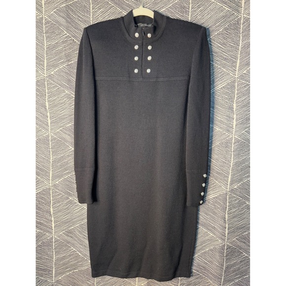 St. John Dresses & Skirts - St. John Evening Basics Black‎ Knit Dress Rhinestone Buttons Size 10